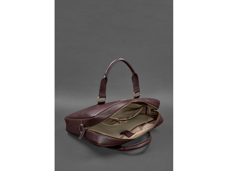 Кожаная сумка для ноутбука и документов бордовая, фото 5