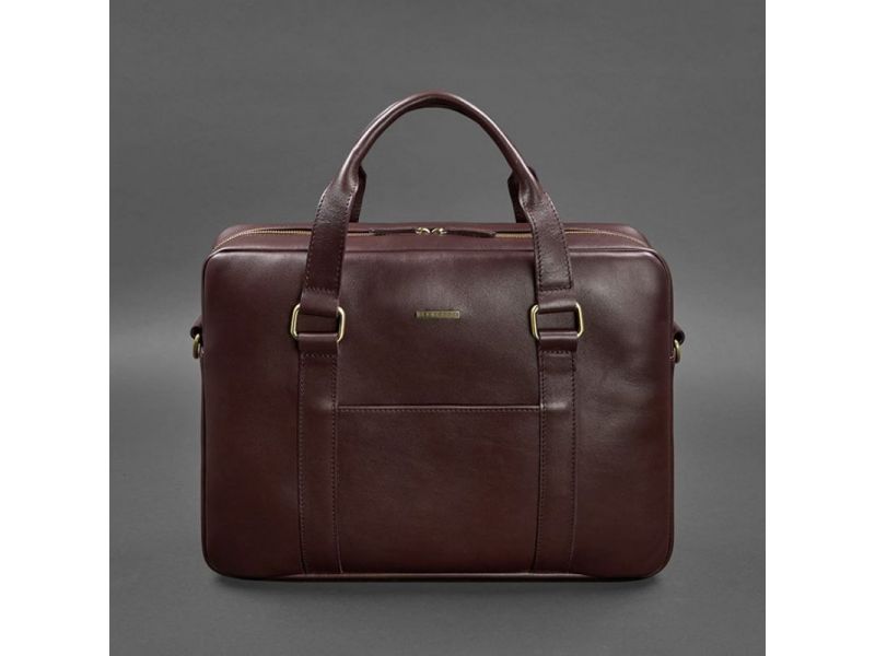 Кожаная сумка для ноутбука и документов бордовая, фото 10