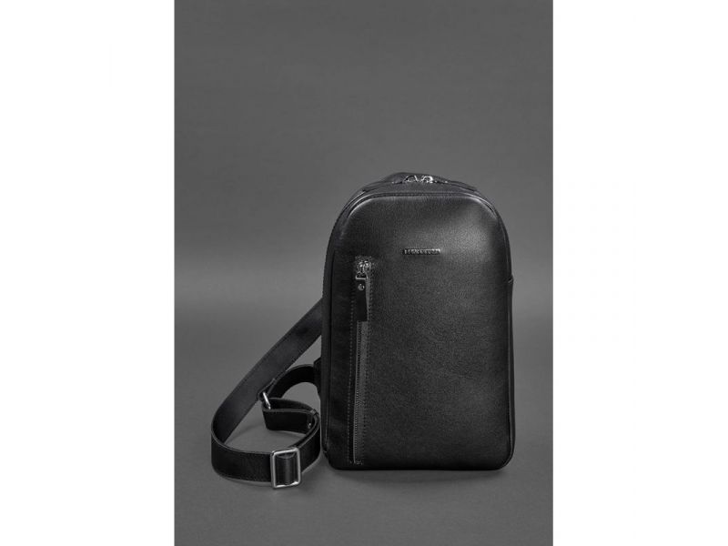 Кожаный мужской рюкзак (сумка-слинг) на одно плечо Chest Bag черный, фото 2
