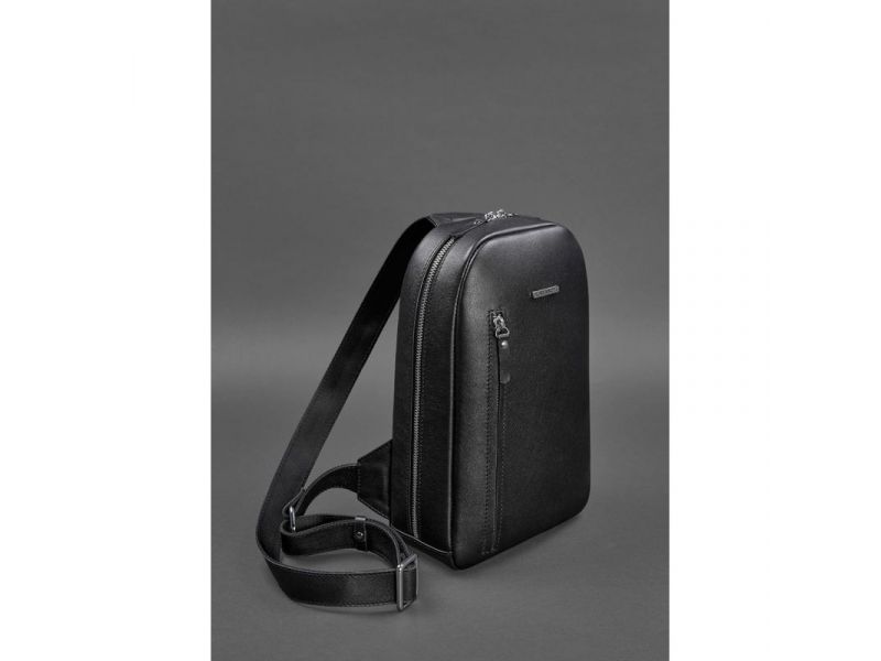 Кожаный мужской рюкзак (сумка-слинг) на одно плечо Chest Bag черный, фото 3