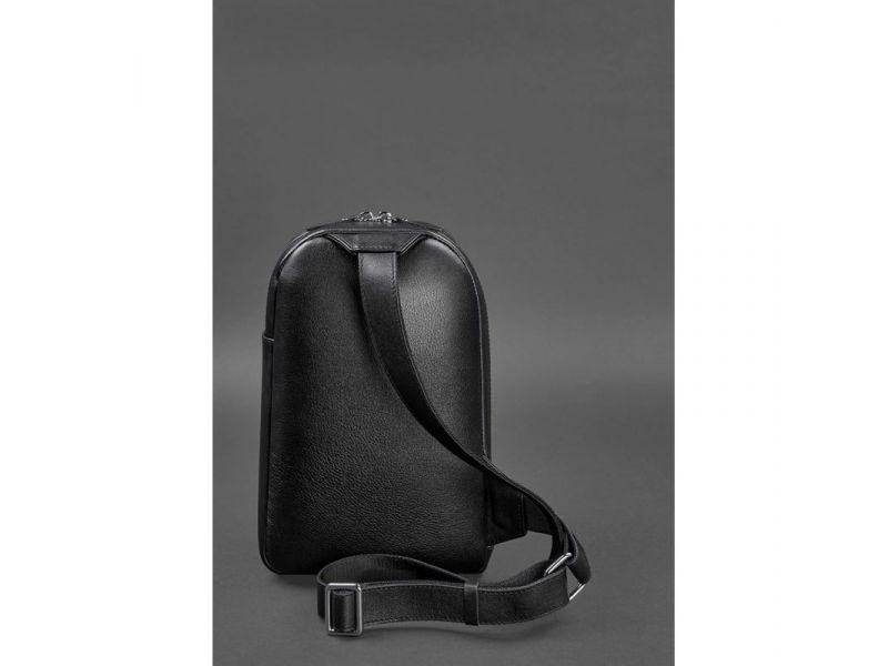Кожаный мужской рюкзак (сумка-слинг) на одно плечо Chest Bag черный, фото 4
