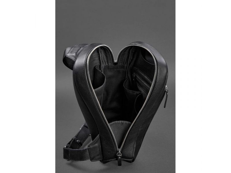 Кожаный мужской рюкзак (сумка-слинг) на одно плечо Chest Bag черный, фото 5