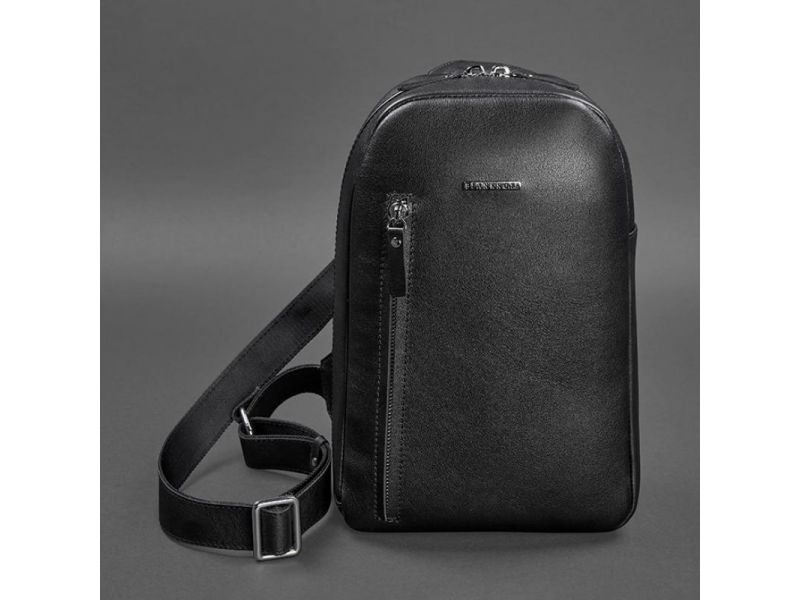 Кожаный мужской рюкзак (сумка-слинг) на одно плечо Chest Bag черный, фото 10