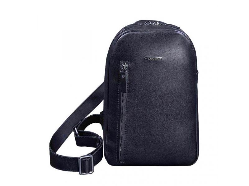 Кожаный мужской рюкзак (сумка-слинг) на одно плечо Chest Bag синий, фото 6