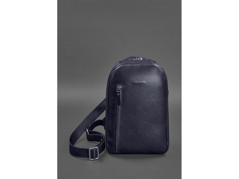 Кожаный мужской рюкзак (сумка-слинг) на одно плечо Chest Bag синий, фото 1