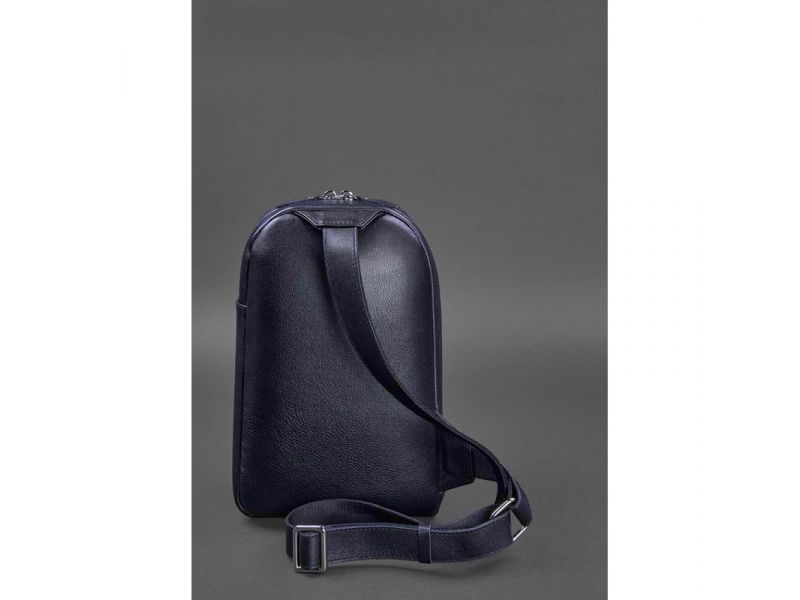 Кожаный мужской рюкзак (сумка-слинг) на одно плечо Chest Bag синий, фото 3