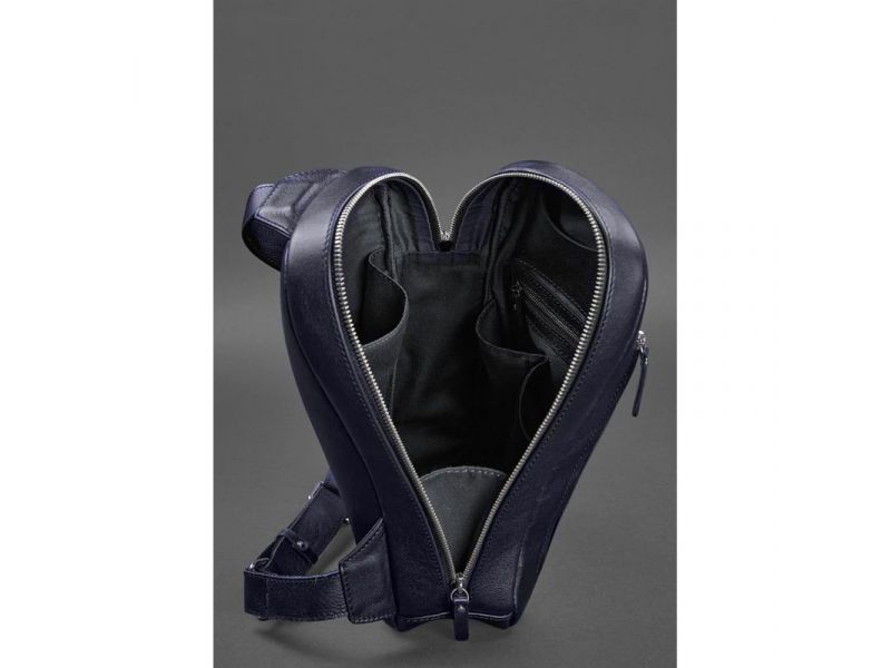 Кожаный мужской рюкзак (сумка-слинг) на одно плечо Chest Bag синий, фото 4