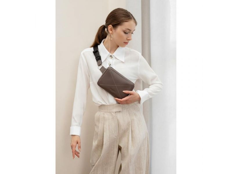 Кожаная поясная сумка Dropbag Mini темно-бежевая, фото 8