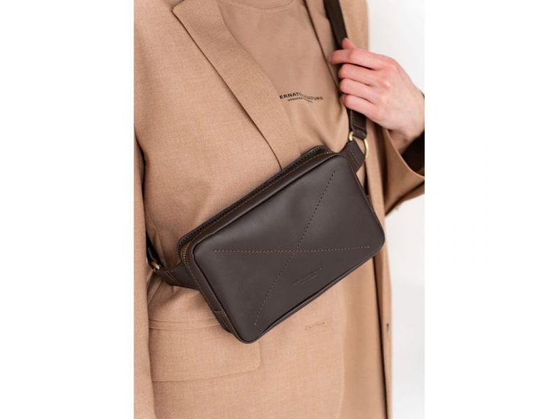 Кожаная поясная сумка Dropbag Mini темно-коричневая, фото 1