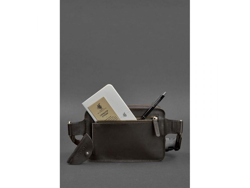 Кожаная поясная сумка Dropbag Mini темно-коричневая, фото 5