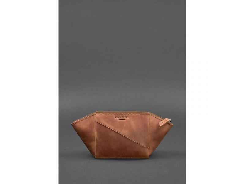 Женская кожаная косметичка 2.0 светло-коричневая Crazy Horse, фото 1