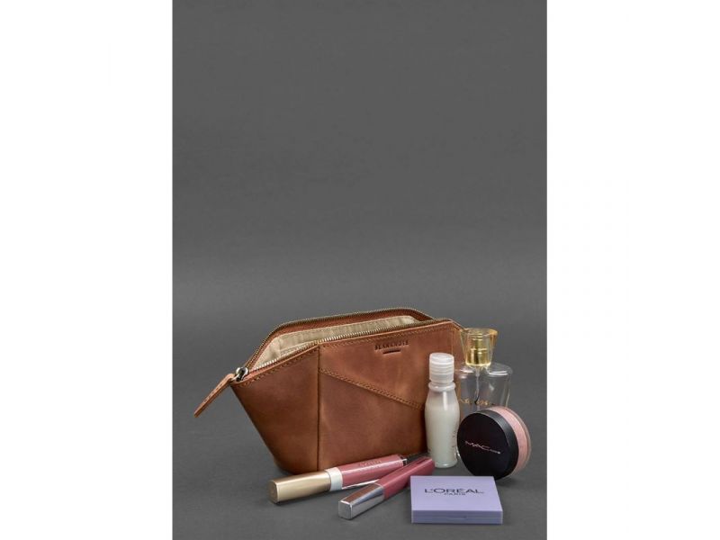 Женская кожаная косметичка 2.0 светло-коричневая Crazy Horse, фото 3