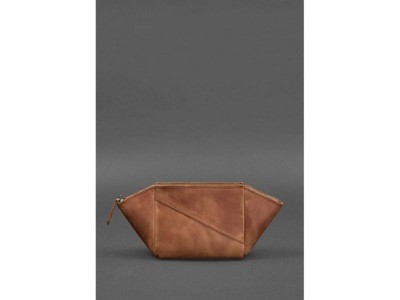 Женская кожаная косметичка 2.0 светло-коричневая Crazy Horse, фото 4