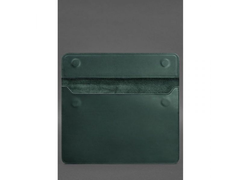 Кожаный чехол-конверт на магнитах для MacBook 15-16 дюйм Зеленый Crazy Horse, фото 3