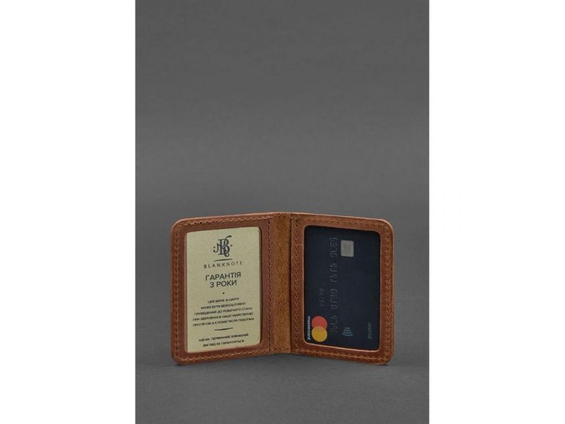 Кожаная обложка для ID-паспорта и водительских прав 4.1 светло-коричневая Crazy Horse с гербом, фото 3