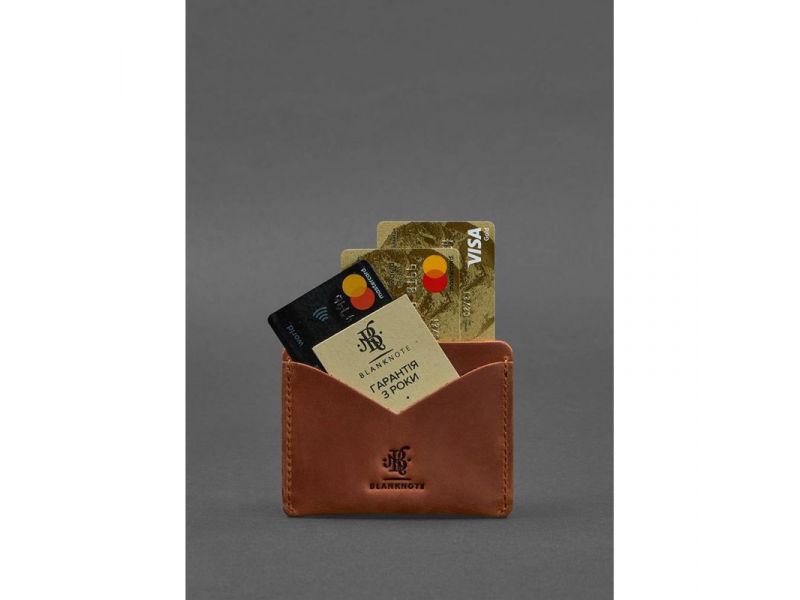 Кожаная визитница 5.0 светло-коричневая Crazy Horse, фото 2