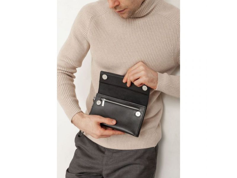 Кожаный мужской клатч-барсетка 3.0 черный краст, фото 10