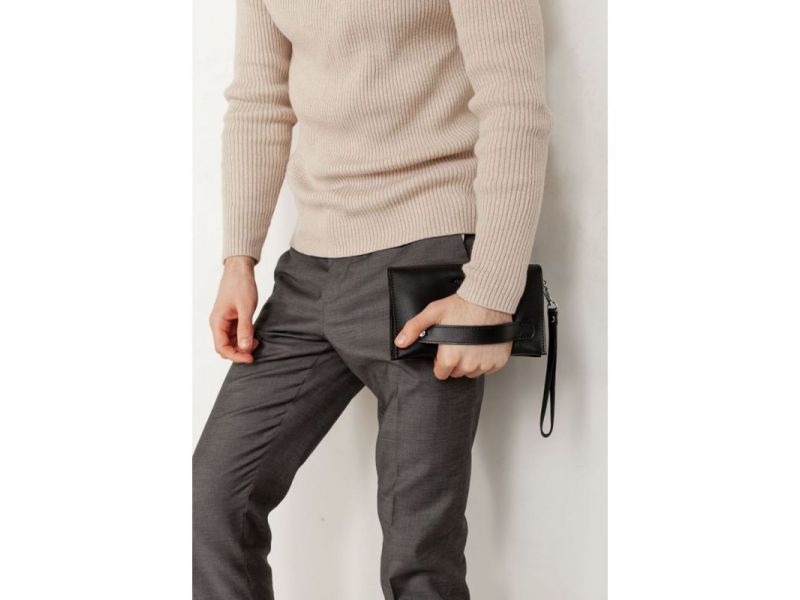 Кожаный мужской клатч-барсетка 3.0 черный краст, фото 9