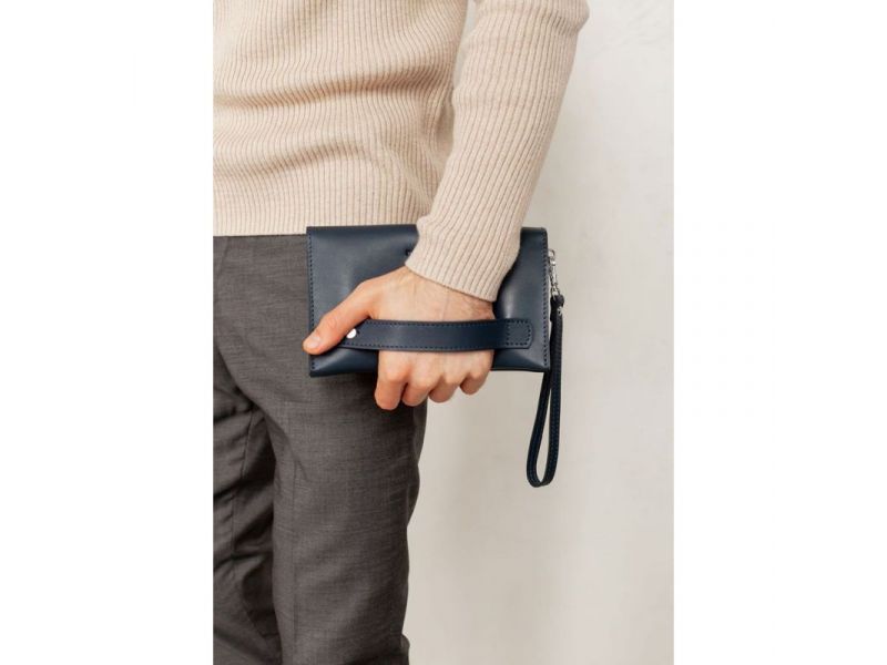 Кожаный мужской клатч-барсетка 3.0 синий краст, фото 1