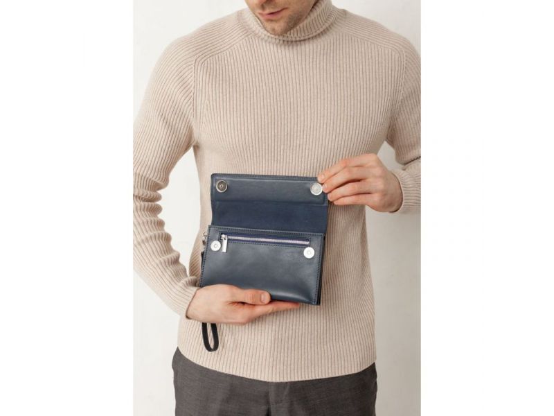Кожаный мужской клатч-барсетка 3.0 синий краст, фото 9