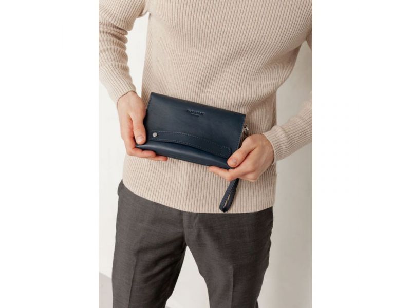 Кожаный мужской клатч-барсетка 3.0 синий краст, фото 8