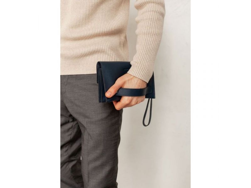 Кожаный мужской клатч-барсетка 3.0 синий краст, фото 10