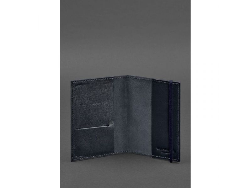 Кожаная обложка для паспорта 1.0 темно-синяя краст, фото 3