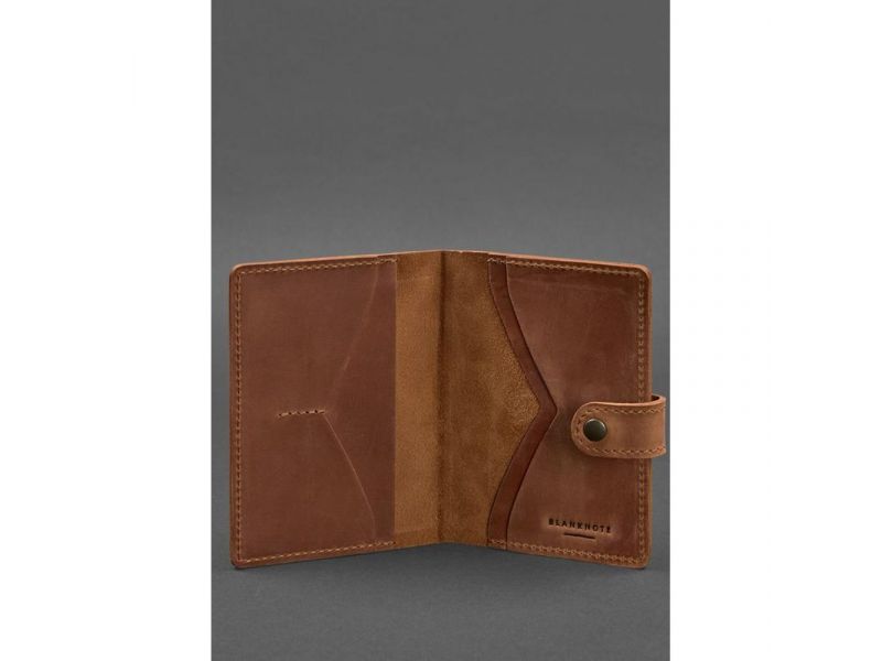 Кожаная обложка для паспорта 3.0 светло-коричневая Crazy Horse, фото 2