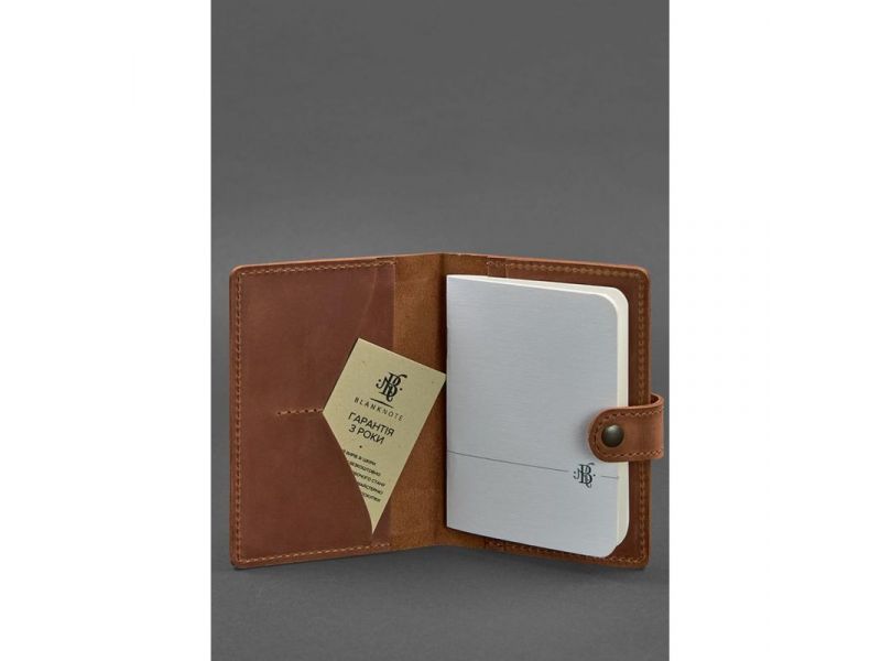 Кожаная обложка для паспорта 3.0 светло-коричневая Crazy Horse, фото 3