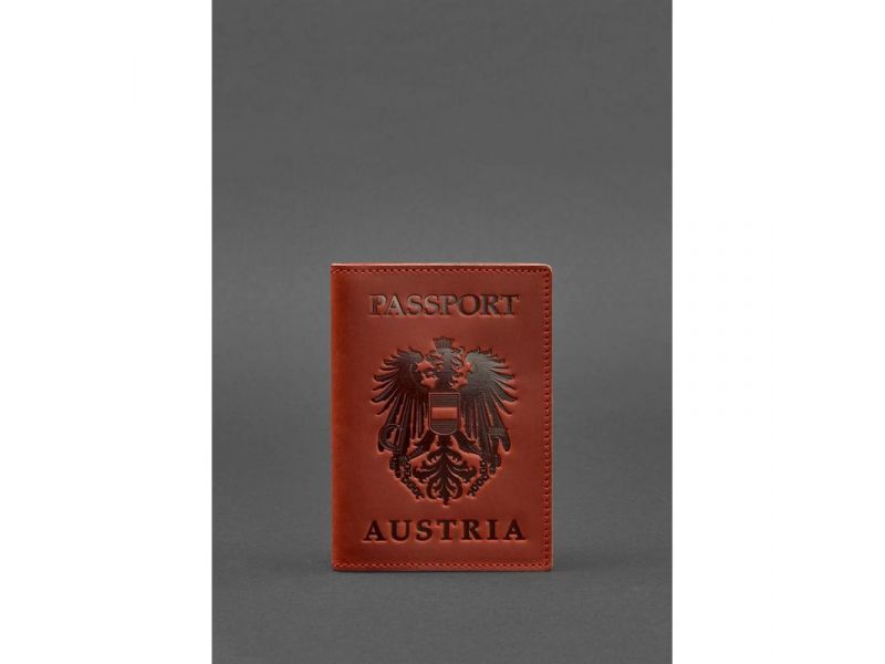 Кожаная обложка для паспорта с австрийским гербом коралл, фото 1