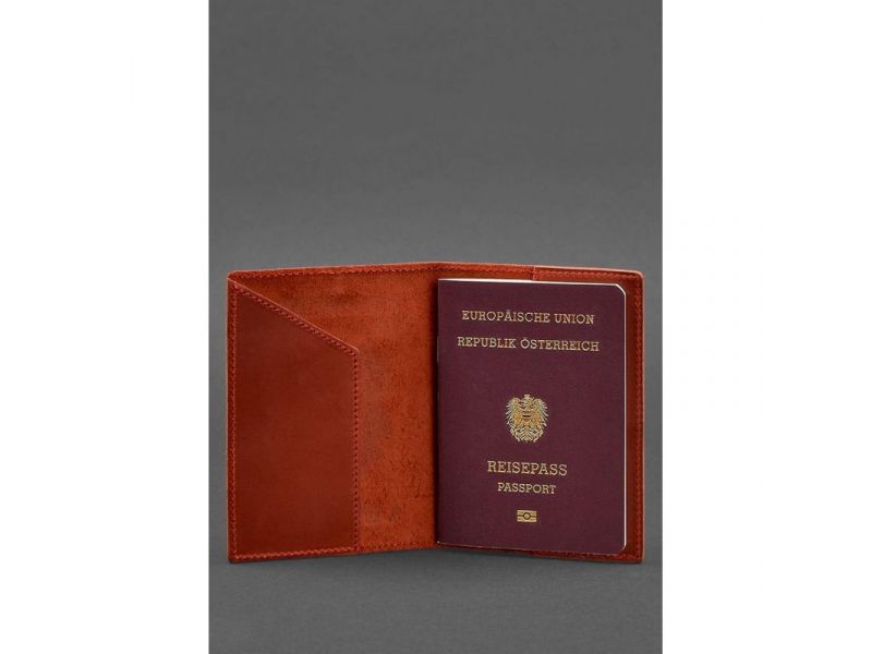 Кожаная обложка для паспорта с австрийским гербом коралл, фото 2