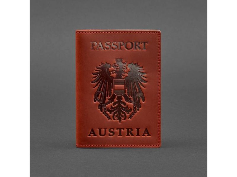 Кожаная обложка для паспорта с австрийским гербом коралл, фото 4