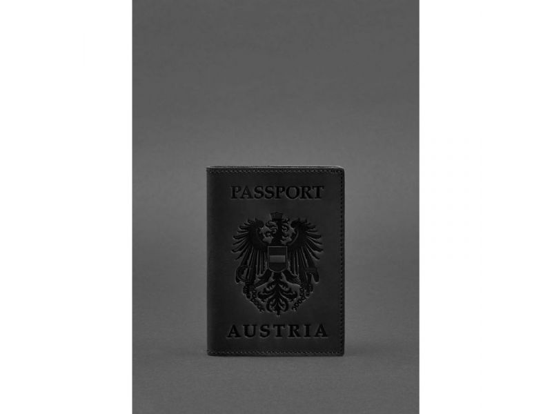 Кожаная обложка для паспорта с австрийским гербом черная Crazy Horse, фото 1