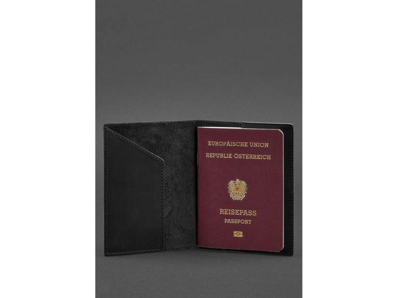 Кожаная обложка для паспорта с австрийским гербом черная Crazy Horse, фото 2