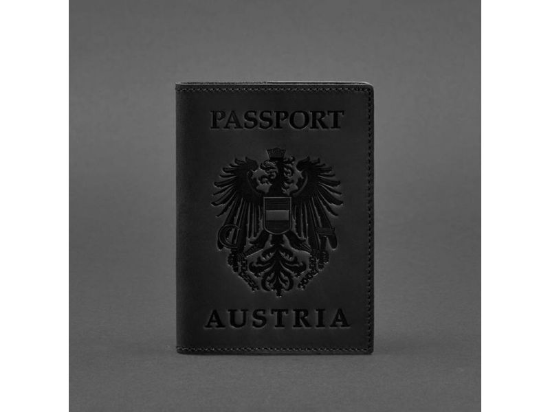 Кожаная обложка для паспорта с австрийским гербом черная Crazy Horse, фото 4