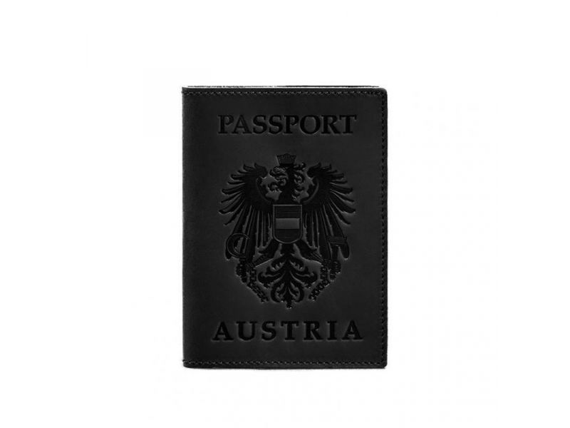 Кожаная обложка для паспорта с австрийским гербом черная Crazy Horse, фото 5