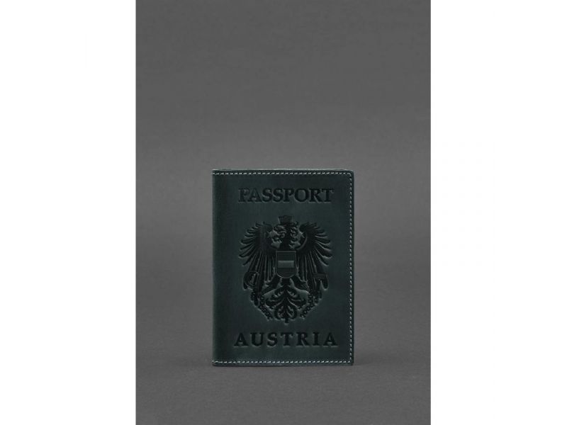 Кожаная обложка для паспорта с австрийским гербом зеленая Crazy Horse, фото 1