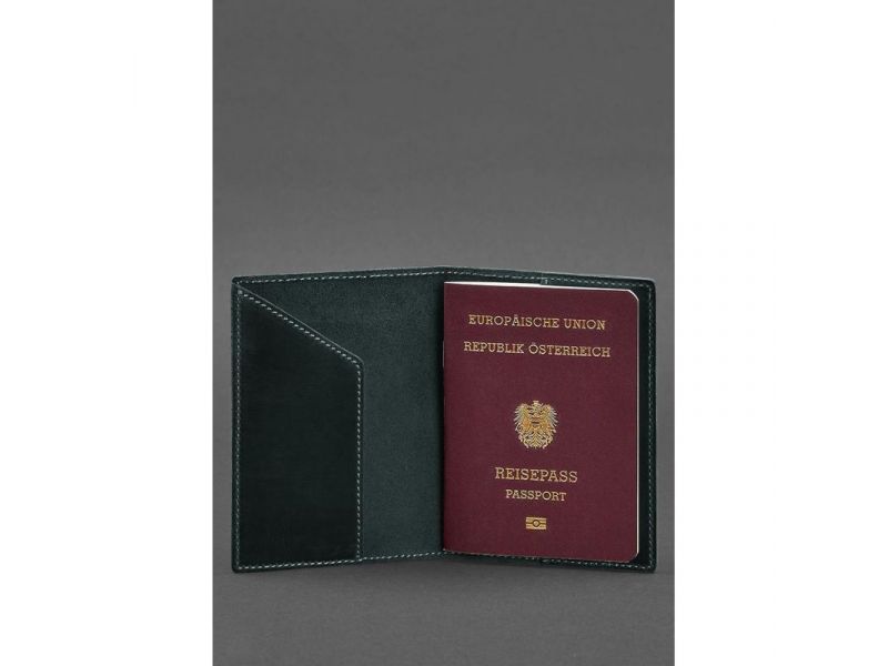 Кожаная обложка для паспорта с австрийским гербом зеленая Crazy Horse, фото 2