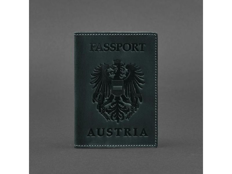 Кожаная обложка для паспорта с австрийским гербом зеленая Crazy Horse, фото 4