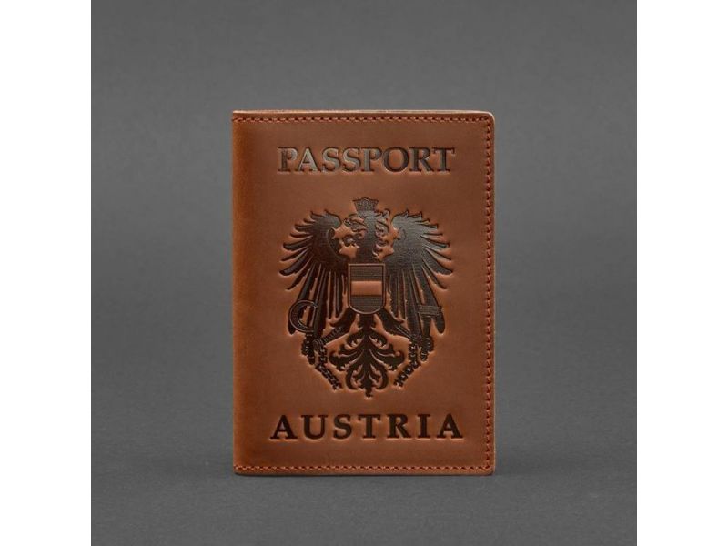Кожаная обложка для паспорта с австрийским гербом светло-коричневая Crazy Horse, фото 4