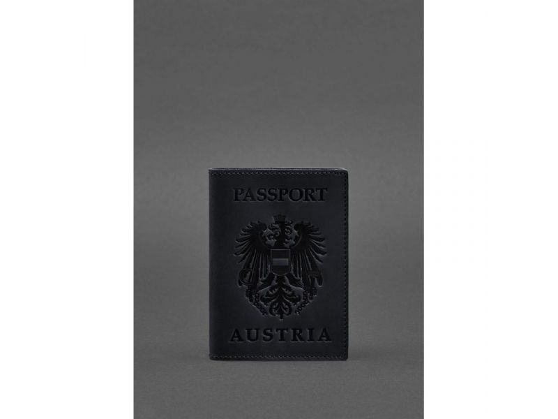 Кожаная обложка для паспорта с австрийским гербом темно-синяя Crazy Horse, фото 1
