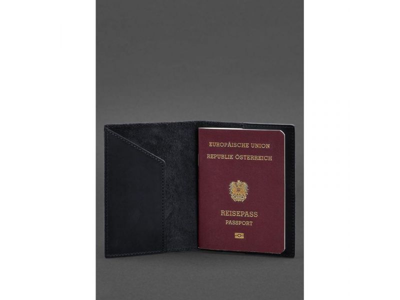 Кожаная обложка для паспорта с австрийским гербом темно-синяя Crazy Horse, фото 2