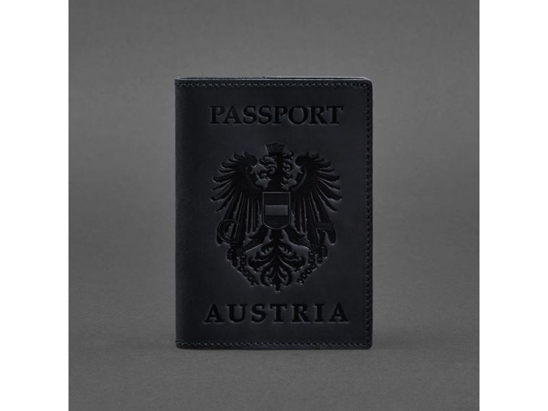 Кожаная обложка для паспорта с австрийским гербом темно-синяя Crazy Horse, фото 4