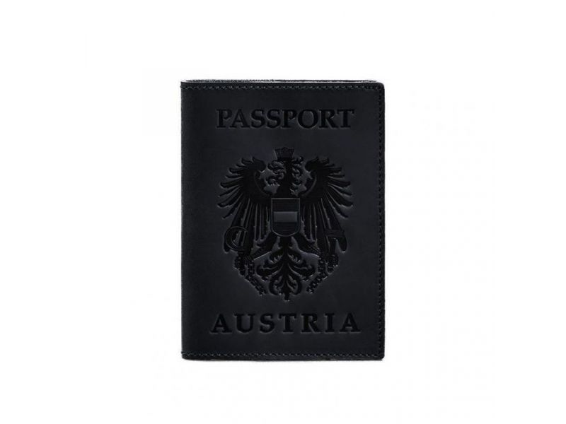 Кожаная обложка для паспорта с австрийским гербом темно-синяя Crazy Horse, фото 5