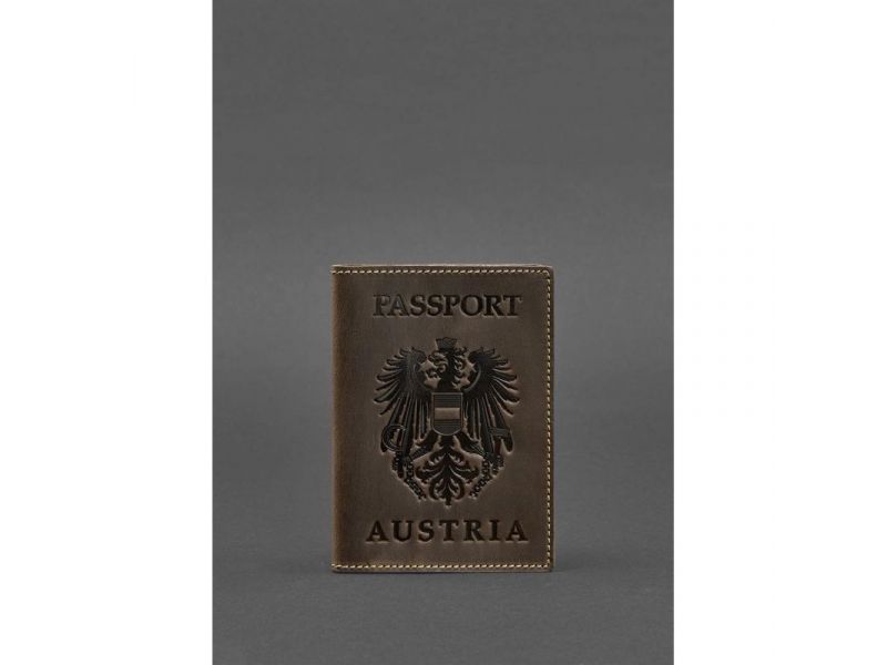Кожаная обложка для паспорта с австрийским гербом темно-коричневая Crazy Horse, фото 1