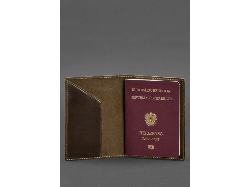 Кожаная обложка для паспорта с австрийским гербом темно-коричневая Crazy Horse, фото 2