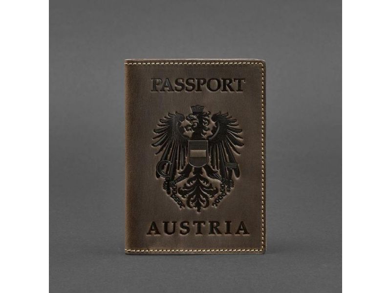 Кожаная обложка для паспорта с австрийским гербом темно-коричневая Crazy Horse, фото 4