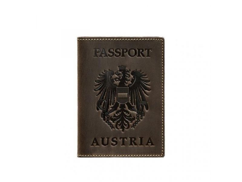 Кожаная обложка для паспорта с австрийским гербом темно-коричневая Crazy Horse, фото 5