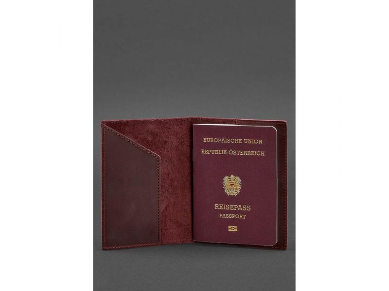 Кожаная обложка для паспорта с австрийским гербом бордовая Crazy Horse, фото 2