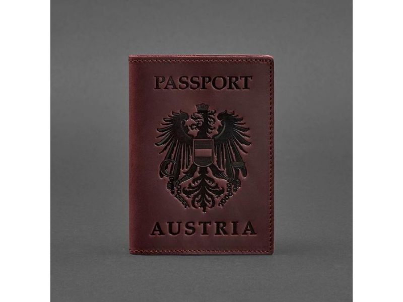 Кожаная обложка для паспорта с австрийским гербом бордовая Crazy Horse, фото 4